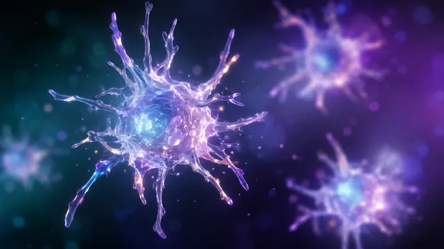 Représentation schématique de cellules immunitaires et de l'ARNm — vaccin thérapeutique anticancer